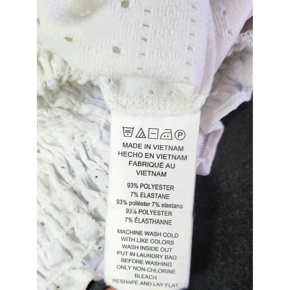 Michael Kors White Eyelet Short Sleeve Smocked Waist Top Blouse Womens Medium - Picture 10 of 10